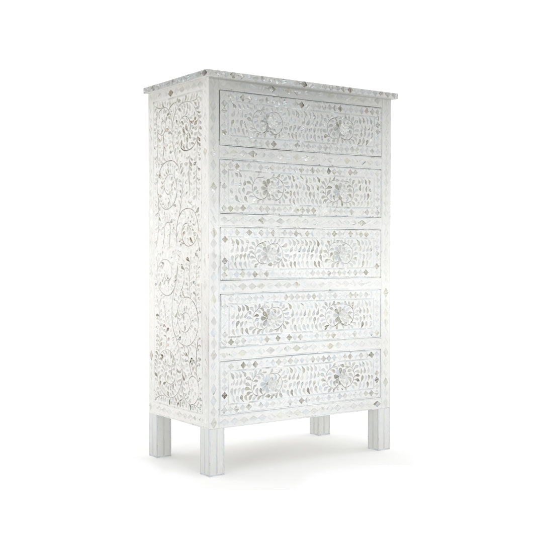 Vero Big Chest of Drawers - White Mother of Pearl 