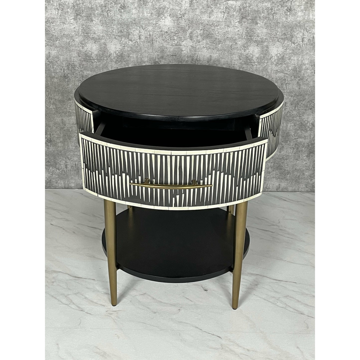 Elnaz Side Drawer - Black & White Bone Inlay - Tabeer Homes