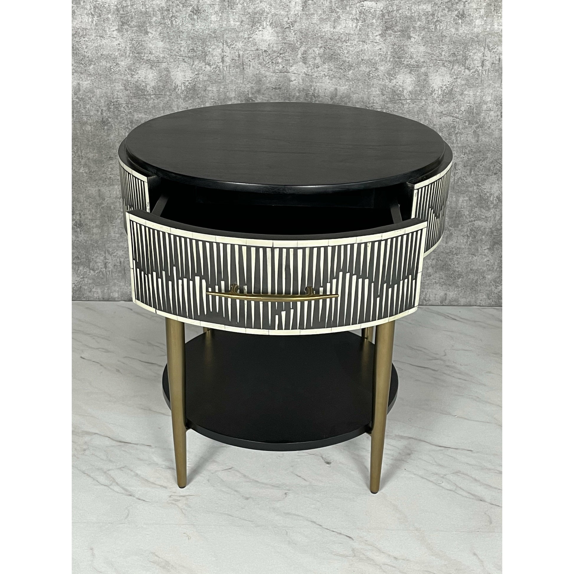 Elnaz Side Drawer - Black & White Bone Inlay - Tabeer Homes