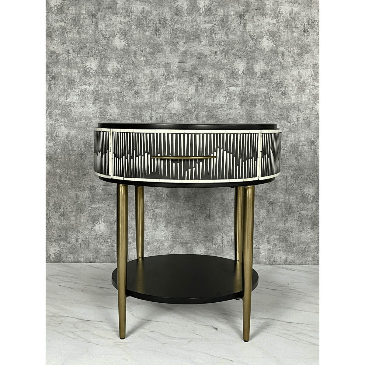 Elnaz Side Drawer - Black & White Bone Inlay - Tabeer Homes