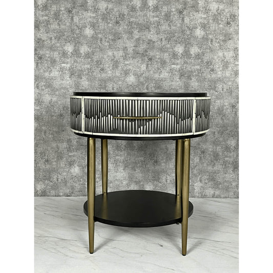 Elnaz Side Drawer - Black & White Bone Inlay - Tabeer Homes