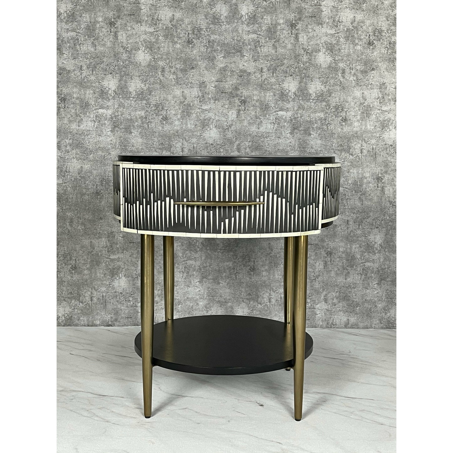 Elnaz Side Drawer - Black & White Bone Inlay - Tabeer Homes