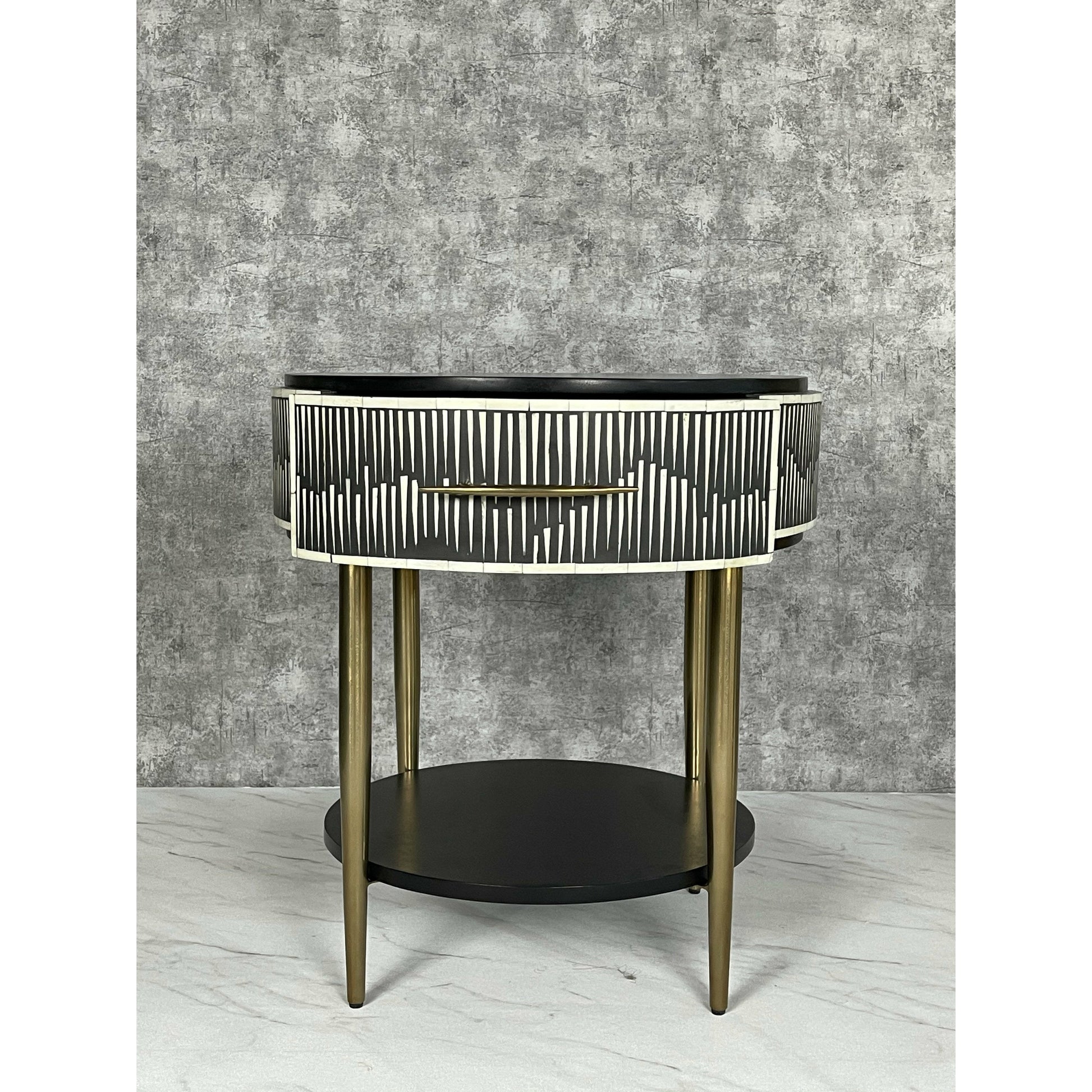 Elnaz Side Drawer - Black & White Bone Inlay - Tabeer Homes